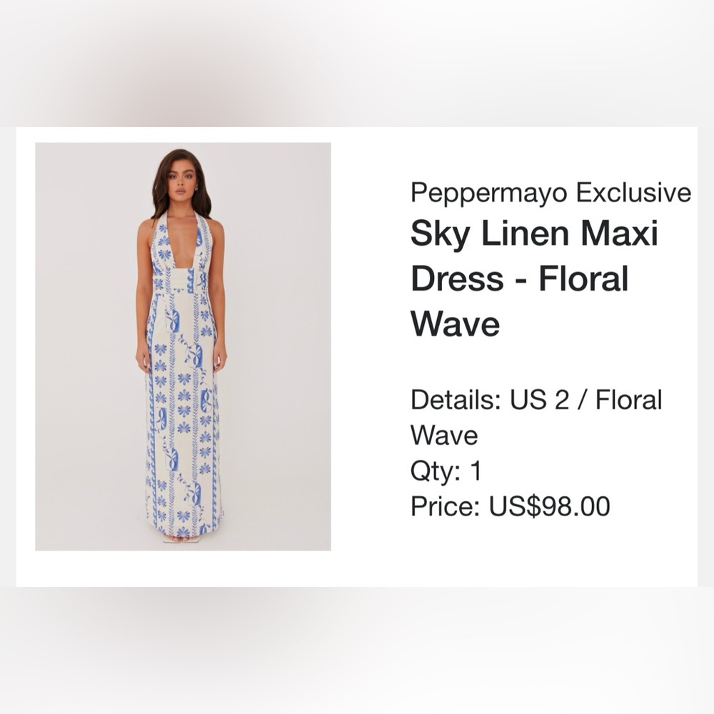 Peppermayo Blue and White Halter Maxi Sundress